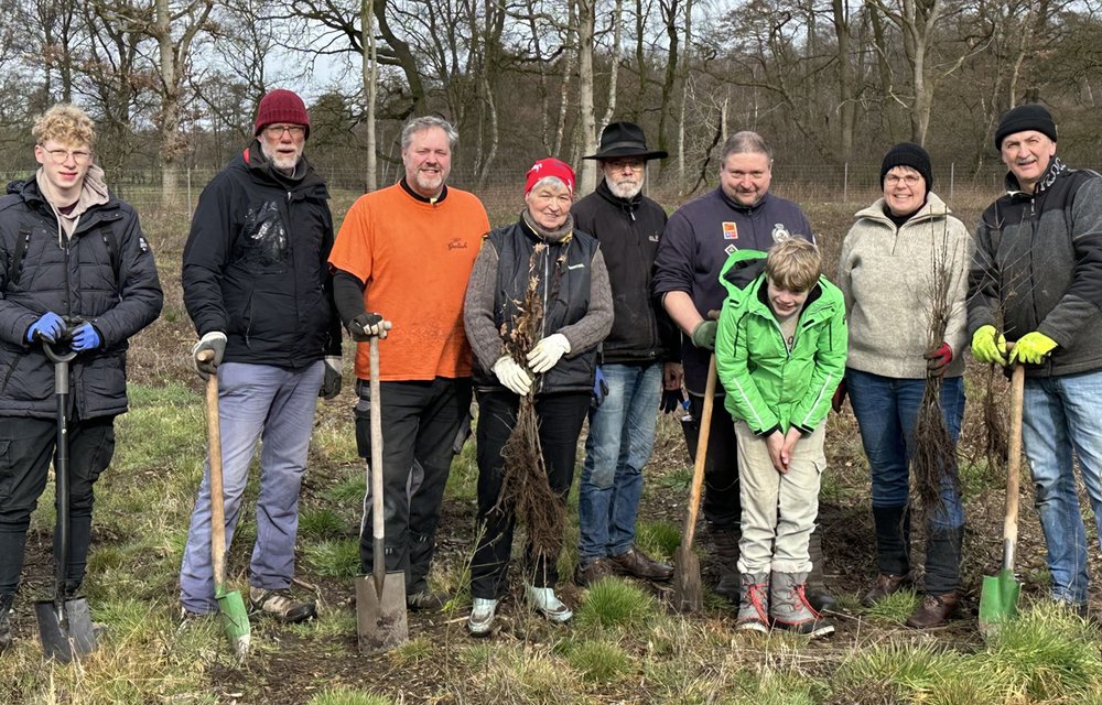 Gruppe von Grünen während der Baumpflanzaktion